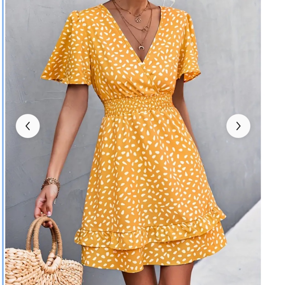 Women's Polka Dot Dress, Ruffle Sleeves, Boho Pleated Swing Dress